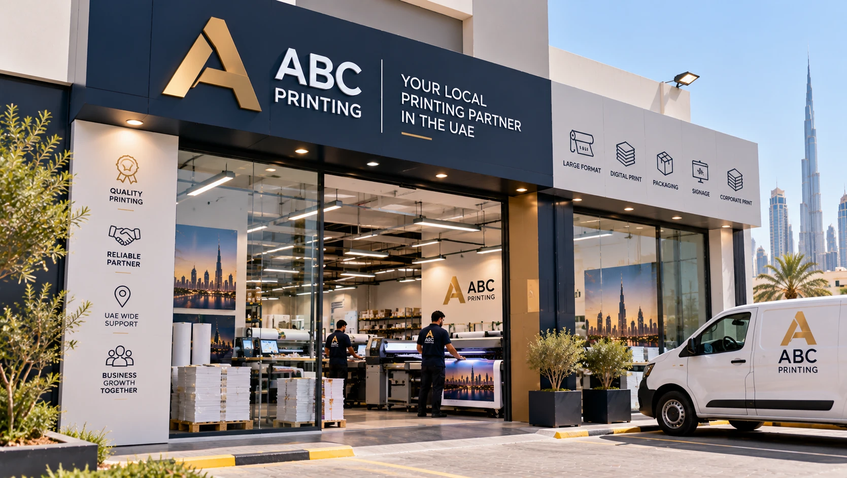 Exterior of a local print shop that is part of the Print Emirates partner network
