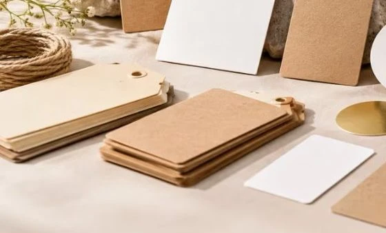 Stacks of kraft and white tags