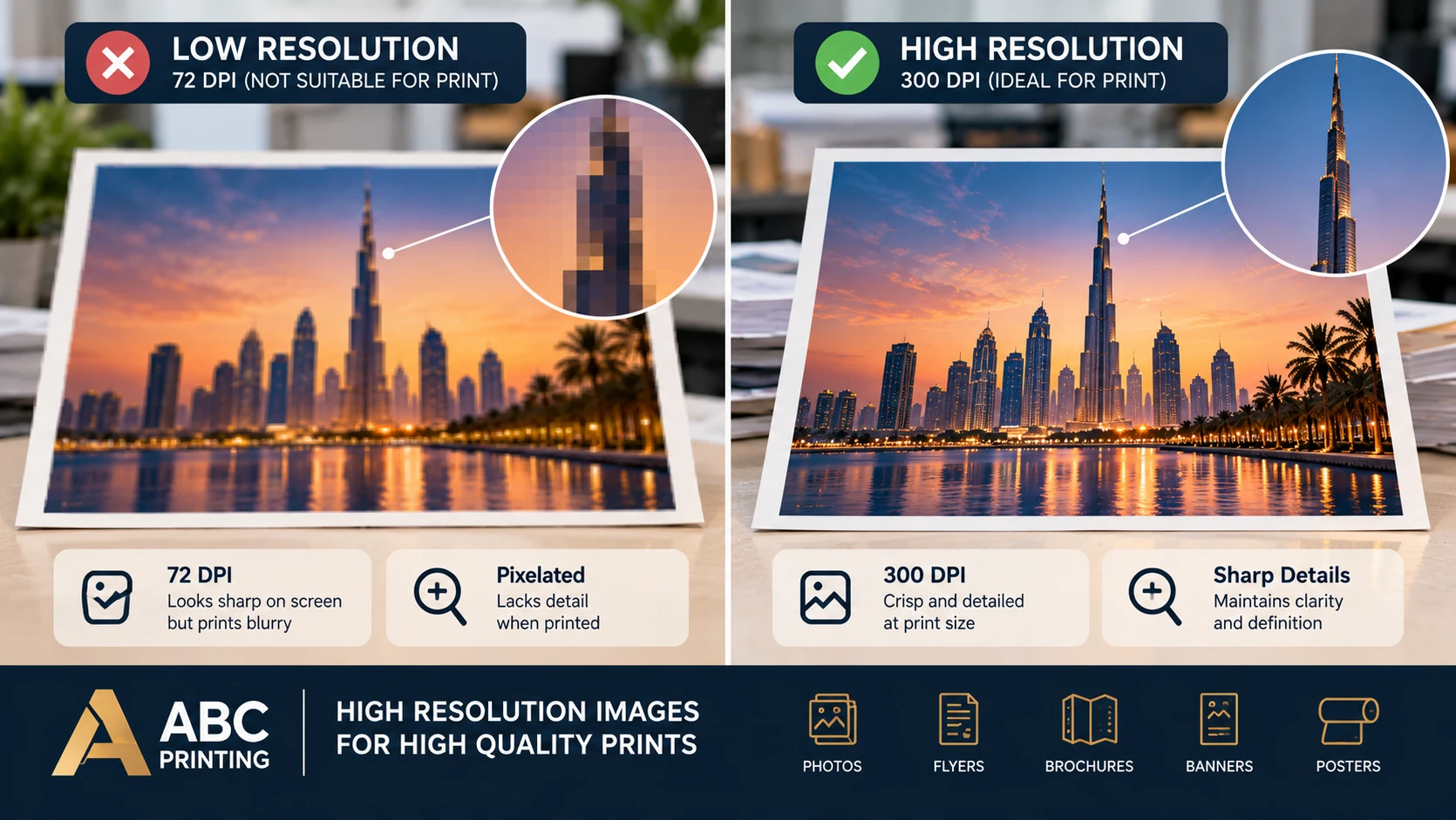 Side-by-side comparison showing a blurry, low-resolution image and a sharp, high-resolution image
