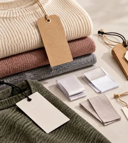 Swing tag on folded knitwear